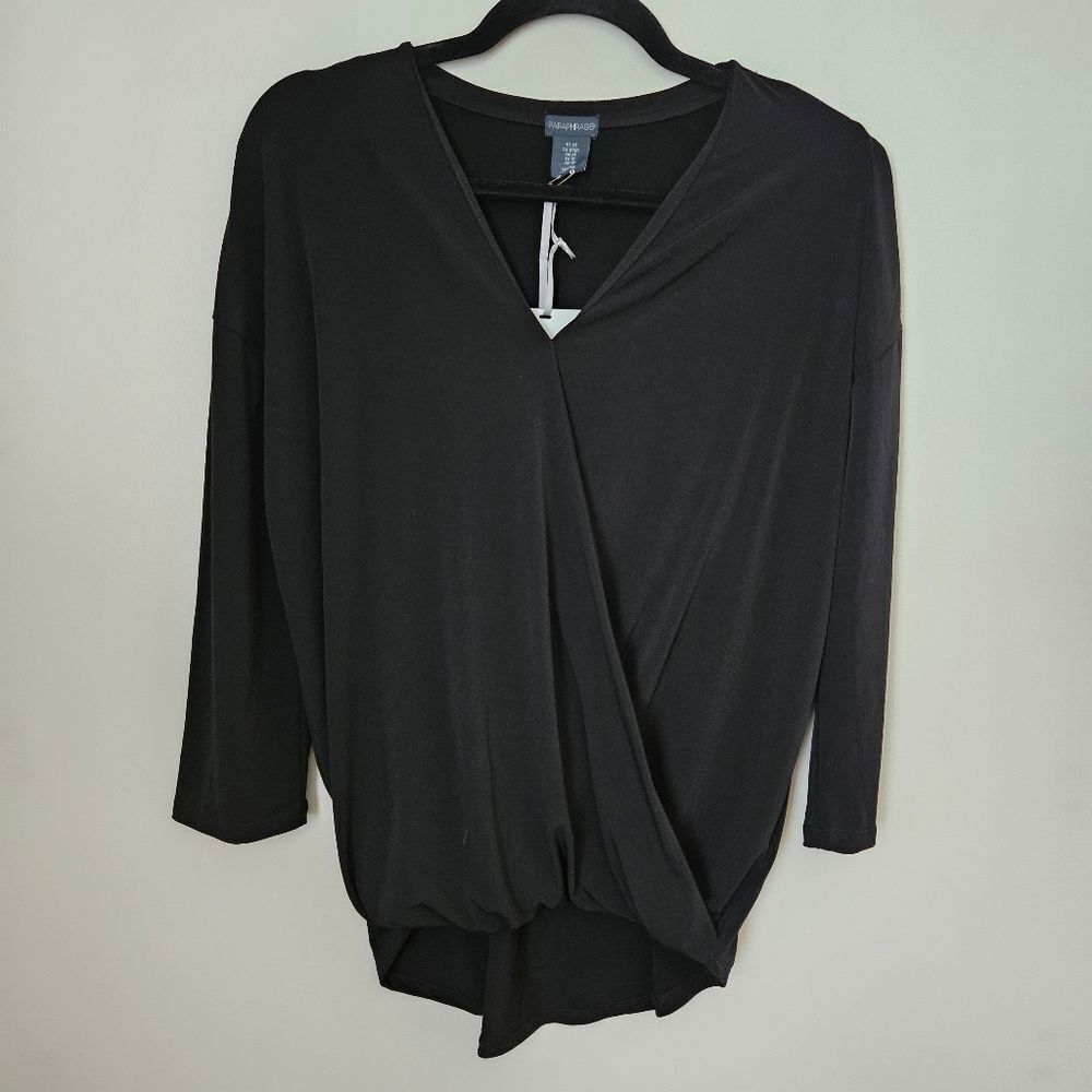 Paraphrase Blouse Black Wrap Long Sleeve V-Neck Black Business Casual Neutral - Picture 9 of 9